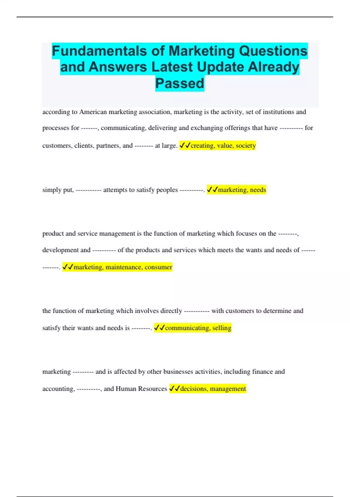 ICEV Marketing Bundled Exams Questions and Answers Latest Versions