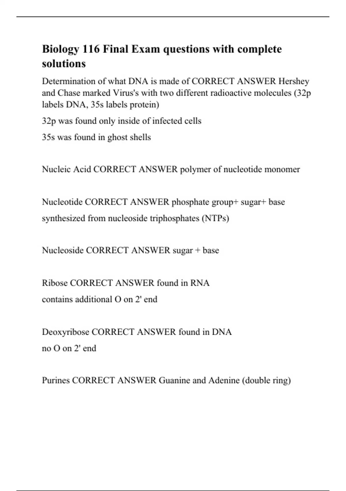 Biology 116 Final Exam questions with complete solutions - Biology 116 ...