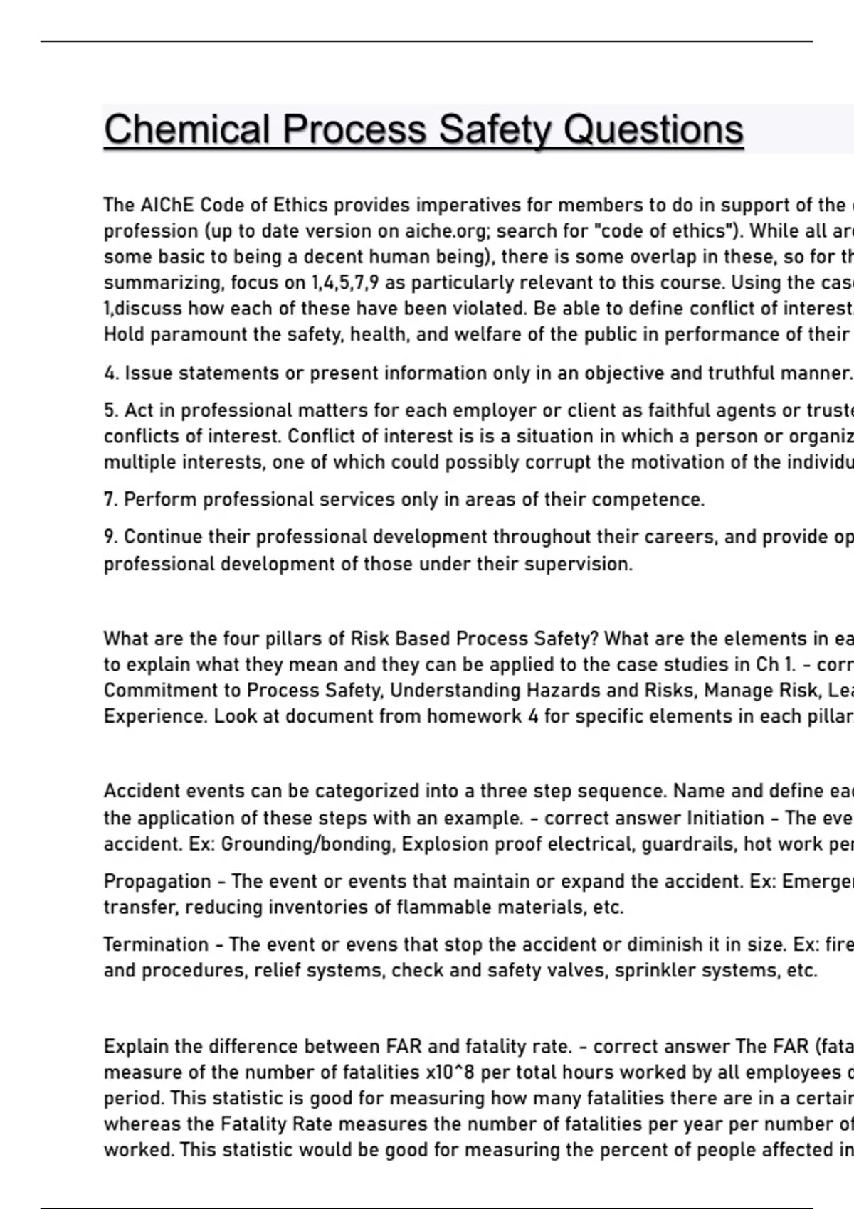 Chemical Process Safety Questions and answers latest update - Chemical ...