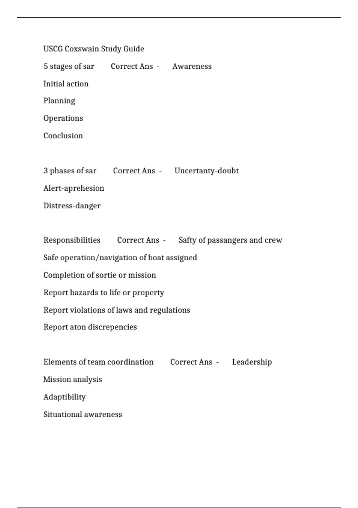 USCG Coxswain Study Guide Complete With Solutions USCG UNITED