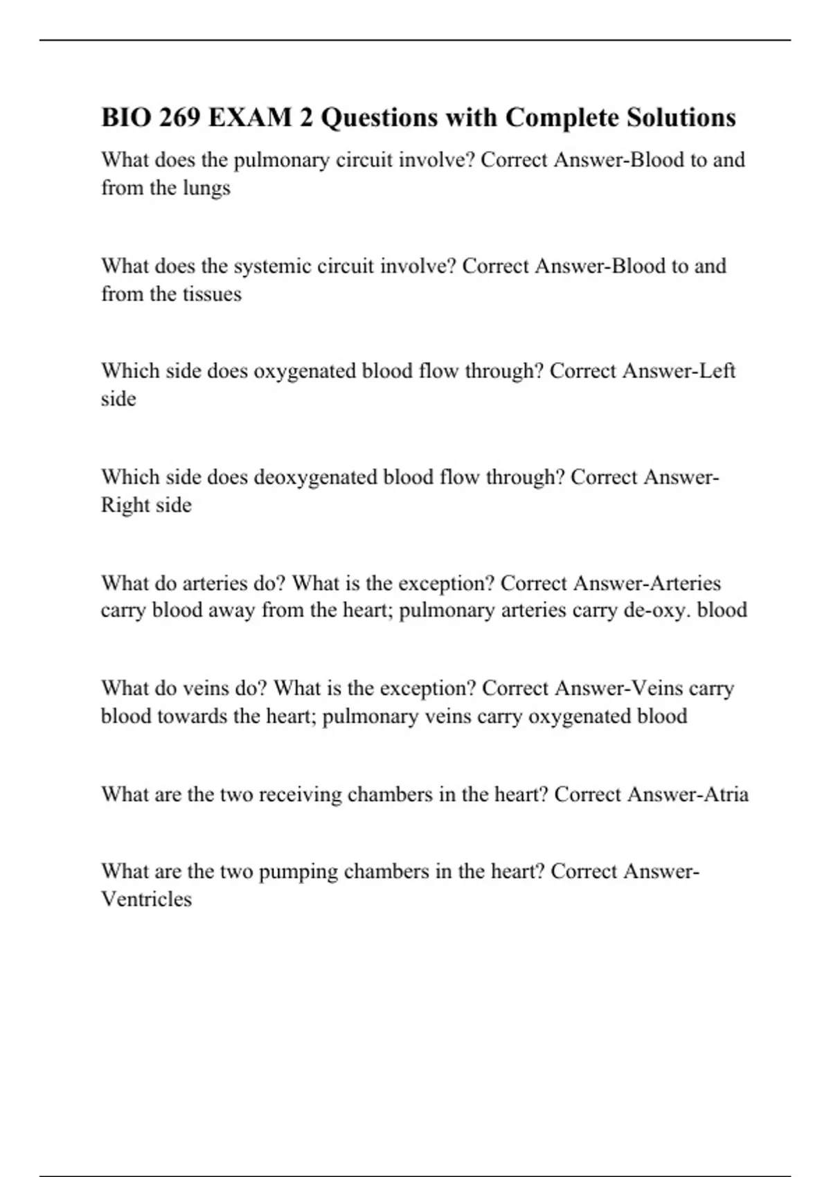 BIO 269 EXAM 2 Questions with Complete Solutions. - Bio 269 - Stuvia US