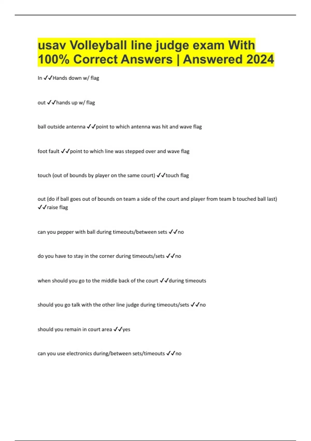 usav Volleyball line judge exam With 100 Correct Answers Answered