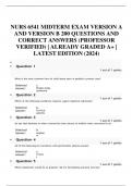 NURS 6541 MIDTERM EXAM VERSION A AND VERSION B 200 QUESTIONS AND CORRECT ANSWERS (PROFESSOR VERIFIED) | ALREADY GRADED A+ | LATEST EDITION (2024)