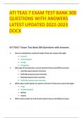ATI TEAS 7 EXAM TEST BANK 300 QUESTIONS WITH ANSWERS LATEST UPDATED 2022-2023 DOCX