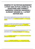 SEMPER FIT NUTRITION MARINENET LATEST 2024 ACTUAL EXAM ALL 70 QUESTIONS AND CORRECT ANSWERS &lpar;VERIFIED ANSWERS&rpar; &vert; ALREADY GRADED A&plus; &vert; LATEST EDITION 2024