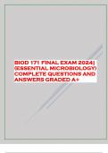 BIOD 171 FINAL EXAM 2024&vert;  &lpar;ESSENTIAL MICROBIOLOGY&rpar;  COMPLETE QUESTIONS AND  ANSWERS GRADED A&plus; 