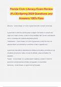 Florida Civic Literacy Exam Review (FLCE)-Spring 2024 Questions and Answers 100% Pass