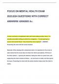 FOCUS ON MENTAL HEALTH EXAM  20232024 QUESTIONS WITH CORRECT  ANSWERS GRADED A&plus;&period;