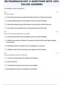 RN PHARMACOLOGY A QUESTIONS WITH 100&percnt; SOLVED ANSWERS