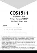 COS1511 Assignment 2 (ANSWERS) 2024 - DISTINCTION GUARANTEED
