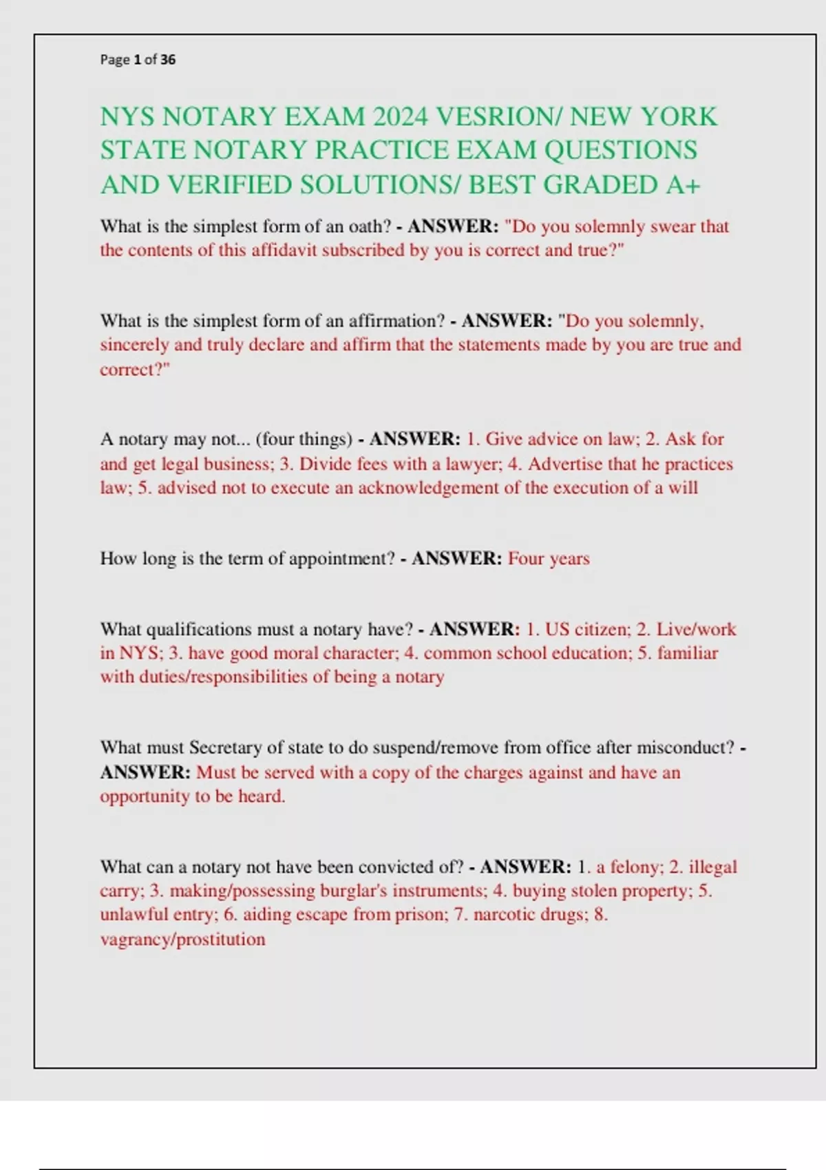 NYS NOTARY EXAM 2024 VESRION/ NEW YORK STATE NOTARY PRACTICE EXAM