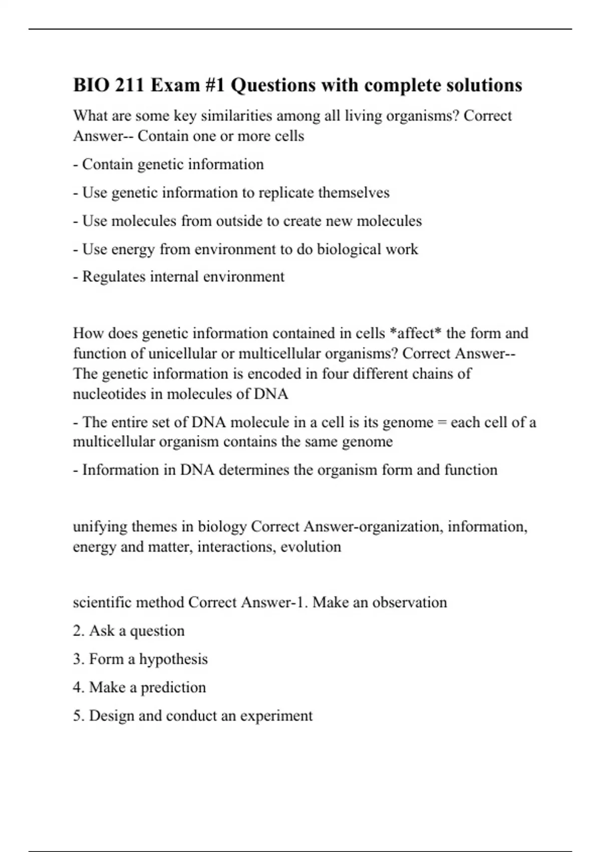BIO 211 Exam #1 Questions with complete solutions - Biology - Stuvia US
