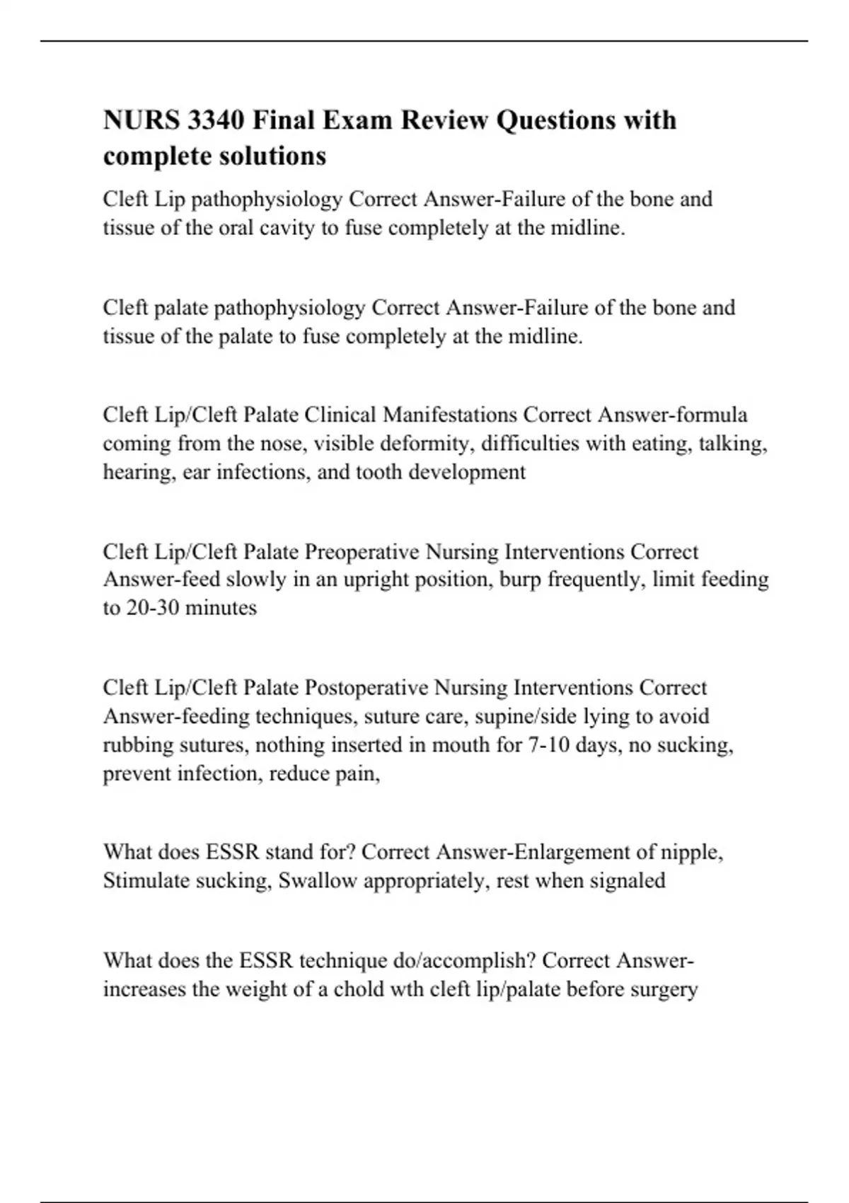 NURS 3340 Final Exam Review Questions with complete solutions - RN ...