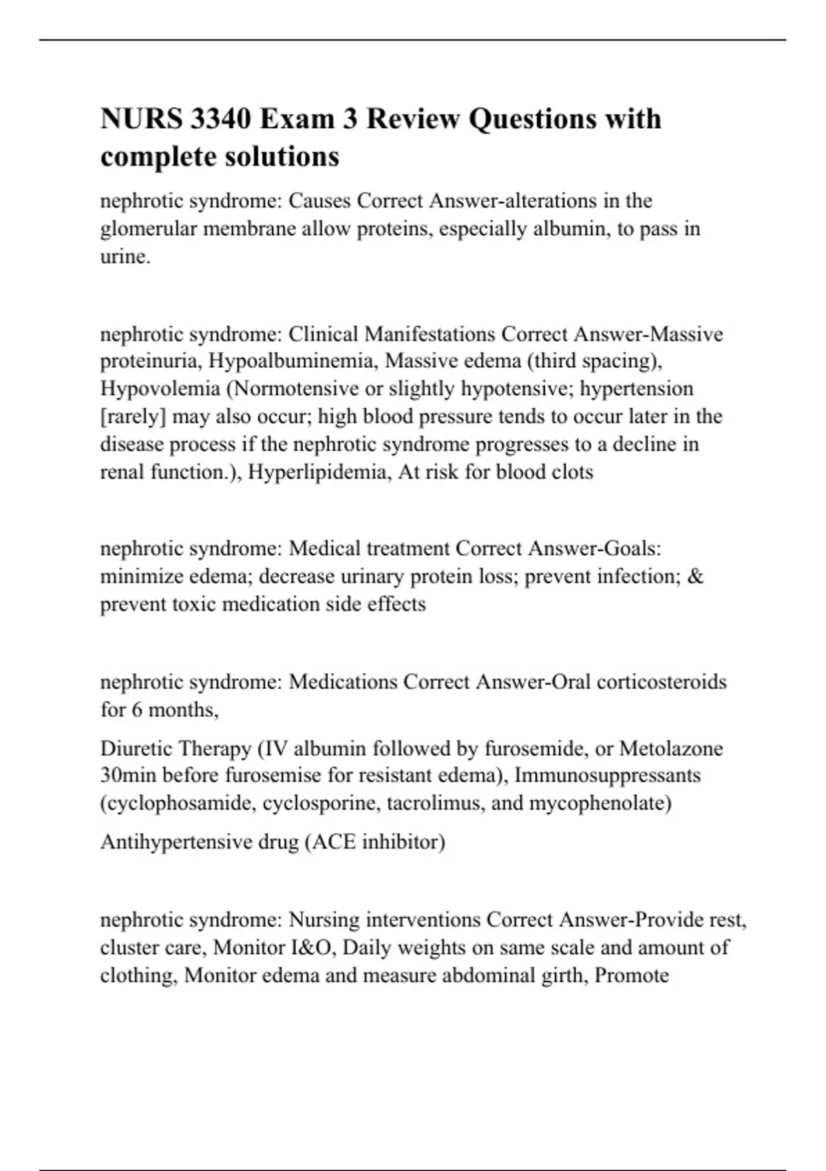NURS 3340 Exam 3 Review Questions with complete solutions - RN- Nursing ...