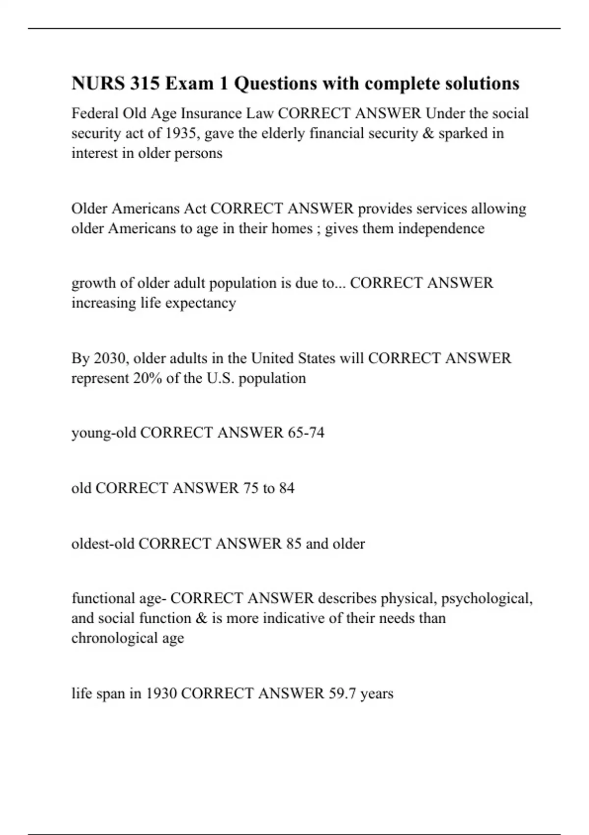 NURS 315 Exam 1 Questions with complete solution - RN- Nursing - Stuvia US