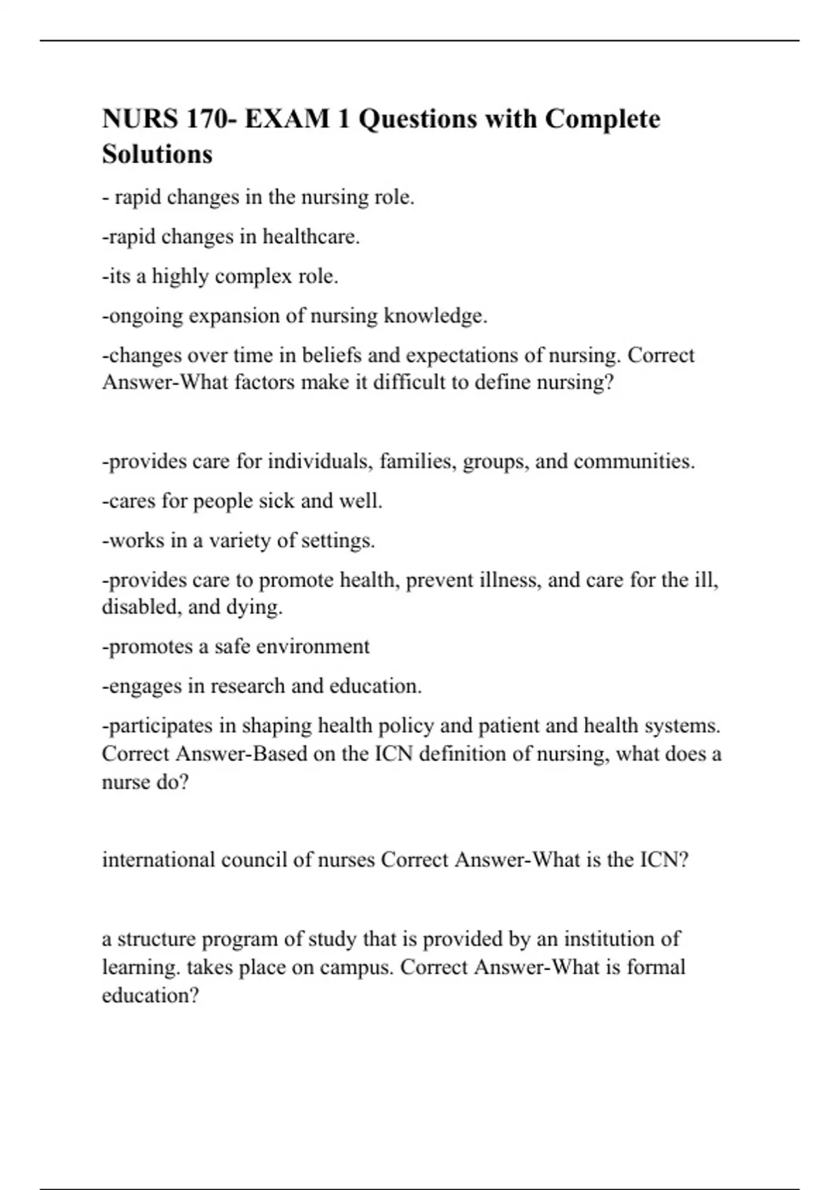 NURS 170- EXAM 1 Questions with Complete Solutions - RN- Nursing ...