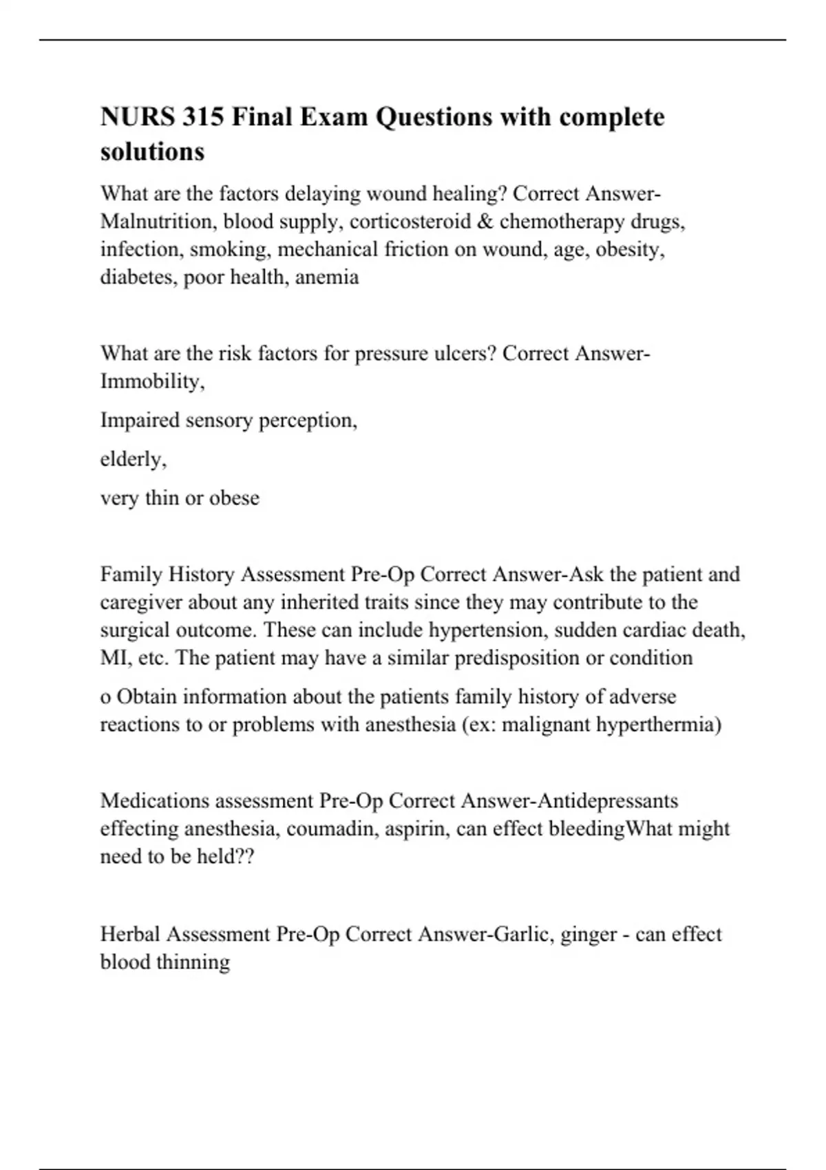 NURS 315 Final Exam Questions with complete solutions - RN- Nursing ...
