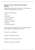 Biology 123 Exam 1 Questions with Complete Solutions