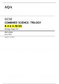 AQA GCSE Combined Science Trilogy Biology Higher Tier paper 2H Mark scheme for June 2023