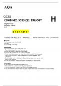 AQA GCSE Combined Science Trilogy Biology Higher Tier paper 1H Question paper for June 2023