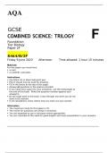 AQA GCSE Combined Science Trilogy Biology Foundation Tier paper 2F QP for June 2023