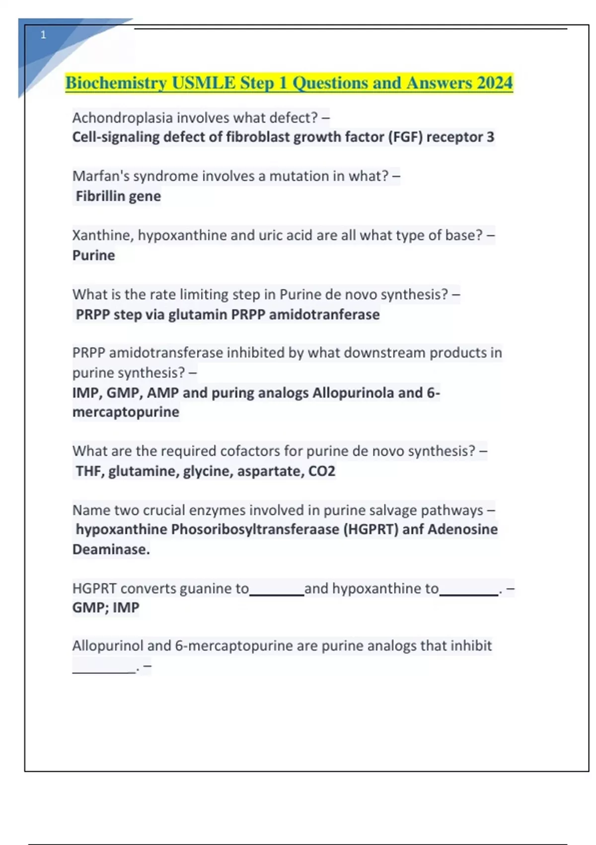Biochemistry USMLE Step 1 Questions and Answers 2024. - USMLE - Stuvia US