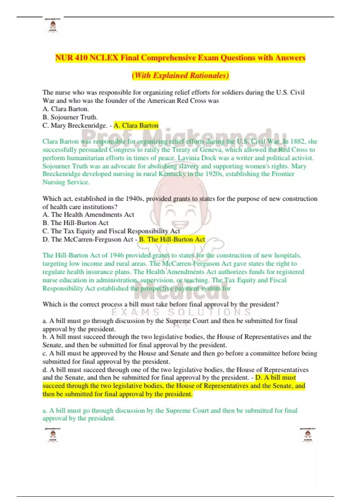 NUR 410 NCLEX Final Comprehensive Exam Questions with Answers (With ...