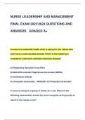 NURSE LEADERSHIP AND MANAGEMENT  FINAL EXAM 20232024 QUESTIONS AND  ANSWERS GRADED A&plus;
