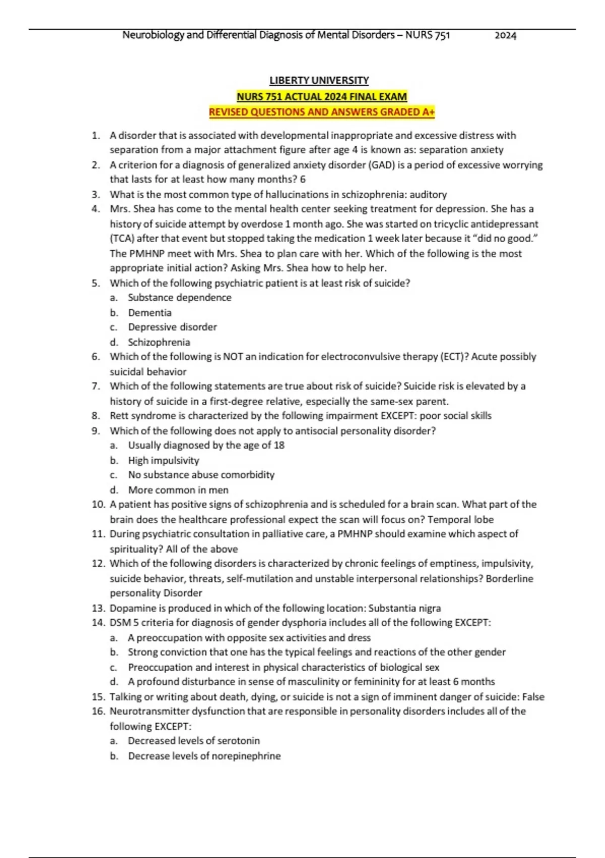 LIBERTY UNIVERSITY NURS 751 ACTUAL 2024 FINAL EXAM REVISED QUESTIONS ...
