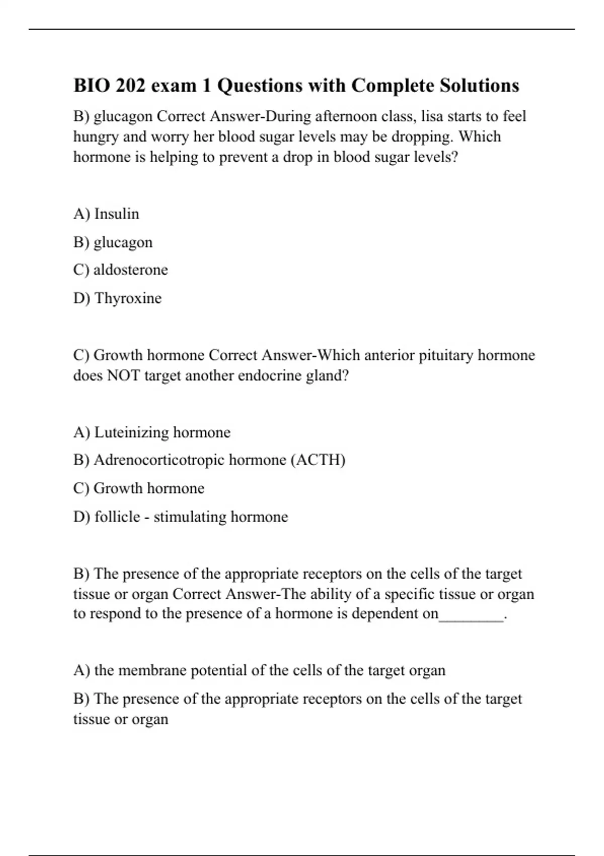 BIO 202 exam 1 Questions with Complete Solution - Nursing - Stuvia US