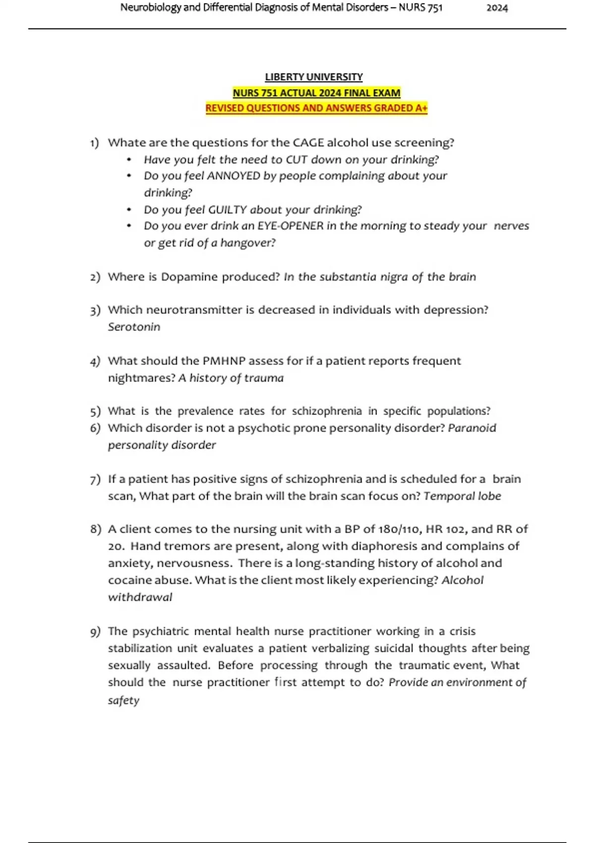 LIBERTY UNIVERSITY NURS 751 ACTUAL 2024 FINAL EXAM REVISED QUESTIONS ...