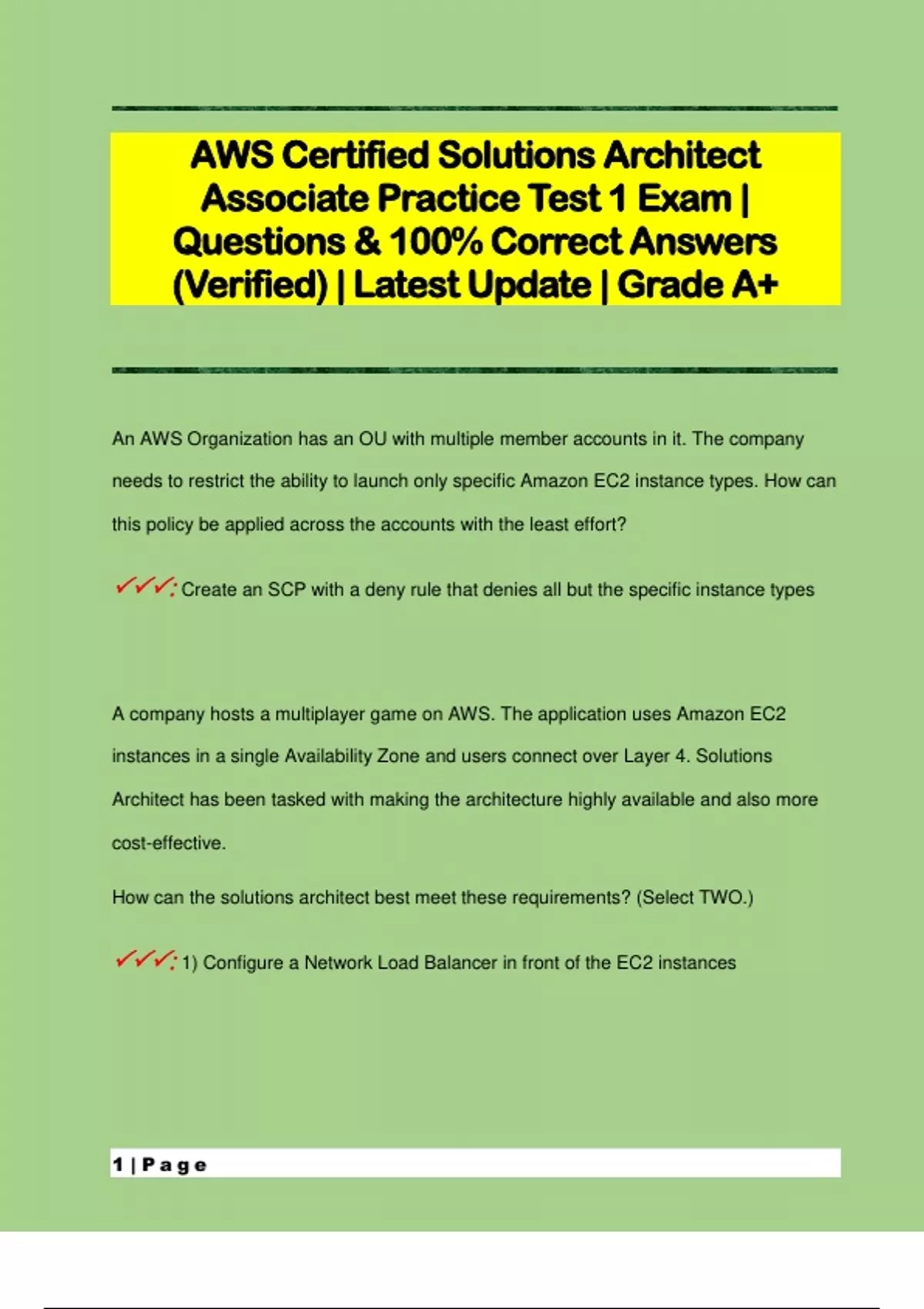 AWS Certified Solutions Architect Associate Practice Test 1 Exam ...