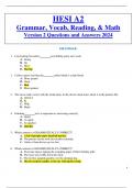 HESI A2 Grammar, Vocab, Reading, & Math Version 2 Questions and Answers 2024