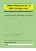 California Ambulance Driver's License Test Exam &vert; Questions & 100&percnt; Correct Answers  &lpar;Verified&rpar; &vert; Latest Update &vert; Grade A&plus;