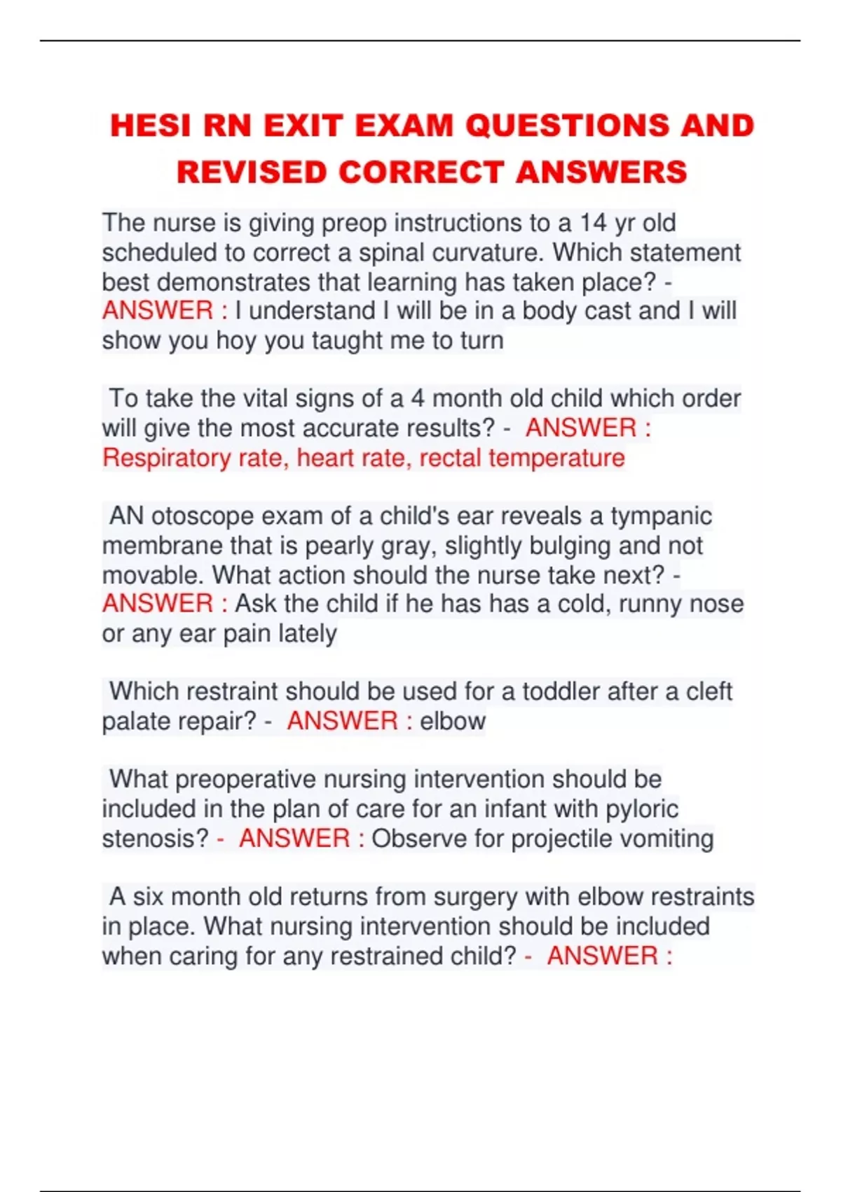 HESI RN EXIT EXAM QUESTIONS AND REVISED CORRECT ANSWERS - HESI RN EXIT ...
