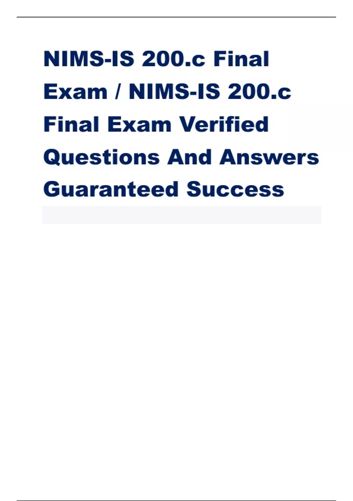 NIMSIS 200.c Final Exam / NIMSIS 200.c Final Exam Verified Questions