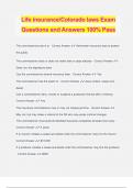 Life insurance/Colorado laws Exam Questions and Answers 100% Pass