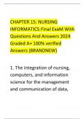 CHAPTER 15: NURSING INFORMATICS:Final ExaM With Questions And Answers 2024 Graded A+ 100% verified Answers (BRANDNEW)