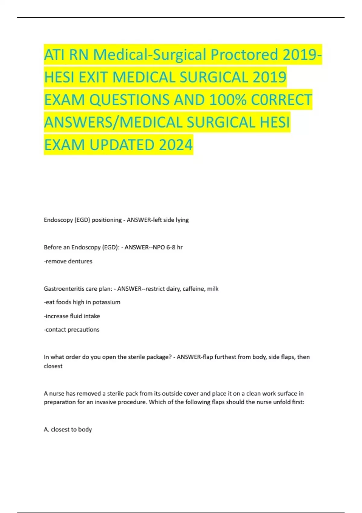 ATI RN Medical-Surgical Proctored 2019- HESI EXIT MEDICAL SURGICAL 2019