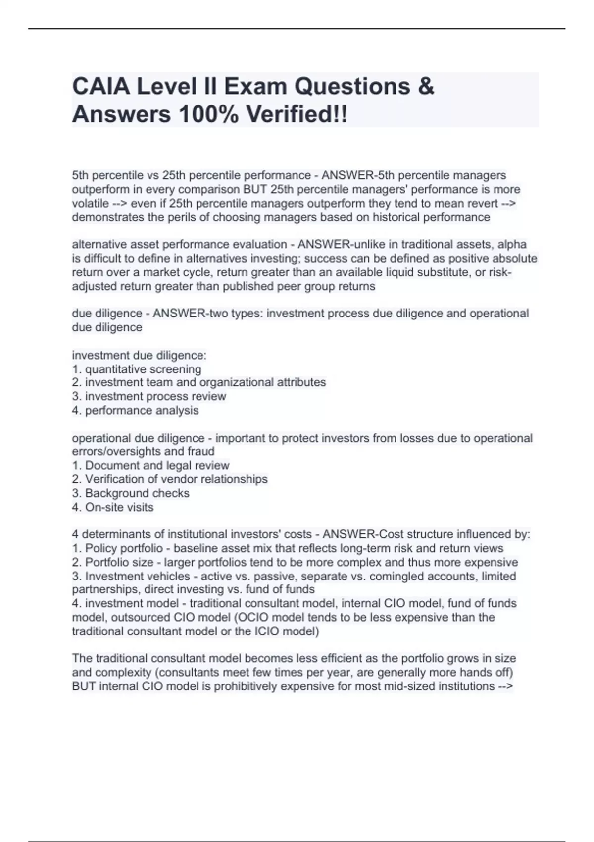 CAIA Level II Exam Questions & Answers 100% Verified!! - CAIA