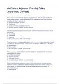 A&plus;Claims Adjuster &lpar;Florida&rpar; Q&As 2024&lpar;100&percnt; Correct&rpar;