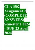 CLA1502 Assignment 2 &lpar;COMPLETE ANSWERS&rpar; Semester 1 2024 - DUE 23 April 2024