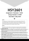 HSY2601 Assignment 4 &lpar;ANSWERS&rpar; Semester 1 2024 - DISTINCTION GUARANTEED