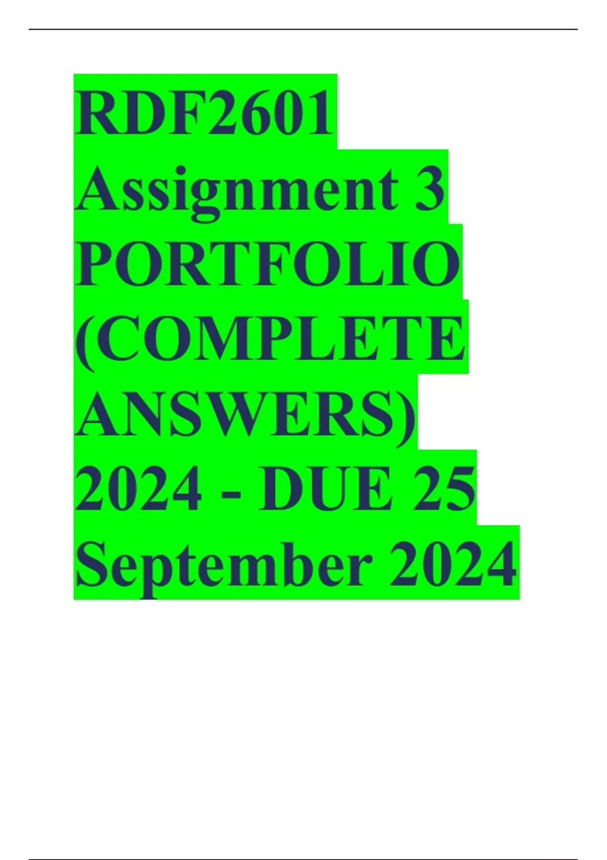 RDF2601 Assignment 3 PORTFOLIO (COMPLETE ANSWERS) 2024 - DUE 25 ...