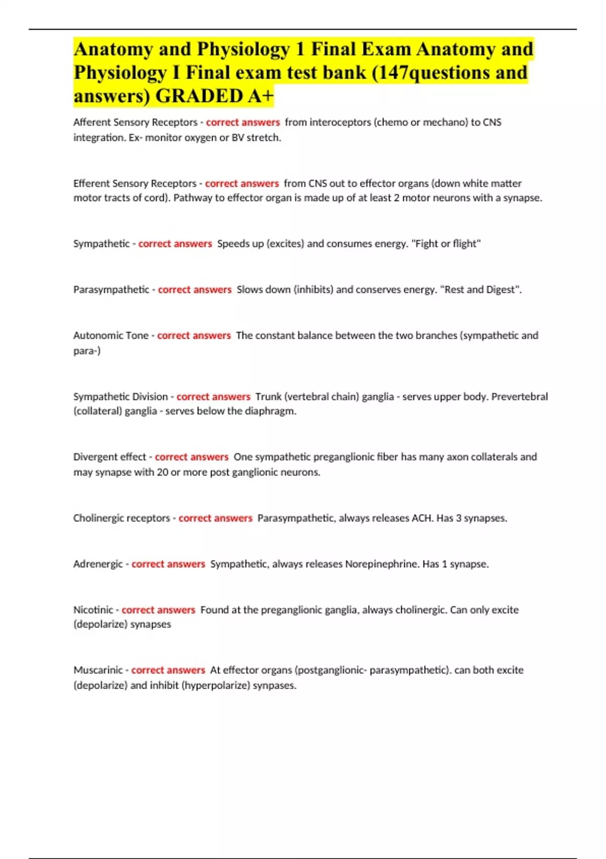 Anatomy and Physiology 1 Final Exam Anatomy and Physiology I Final exam ...