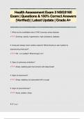 Health Assessment Exam 3 NSG3160 Exam &vert; Questions & 100&percnt; Correct Answers  &lpar;Verified&rpar; &vert; Latest Update &vert; Grade A&plus; 
