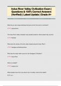 Indus River Valley Civilization Exam &vert;  Questions & 100&percnt; Correct Answers  &lpar;Verified&rpar; &vert; Latest Update &vert; Grade A