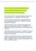 Home Health Aide &lbrace;HHA&rcub; Exam Actual Exam Questions And  Correct Revised Answers
