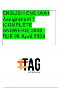 ENGLISH ENG1AA1 Assignment 1 (COMPLETE ANSWERS) 2024 - DUE 29 April 2024