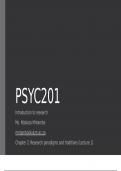 Lecture notes introduction in research (psychology) (PSYC201) 